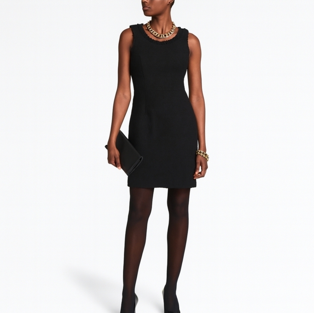 Banana Republic Wool Blend Black Sleeveless Lined Dress Ruffled Accents 8
